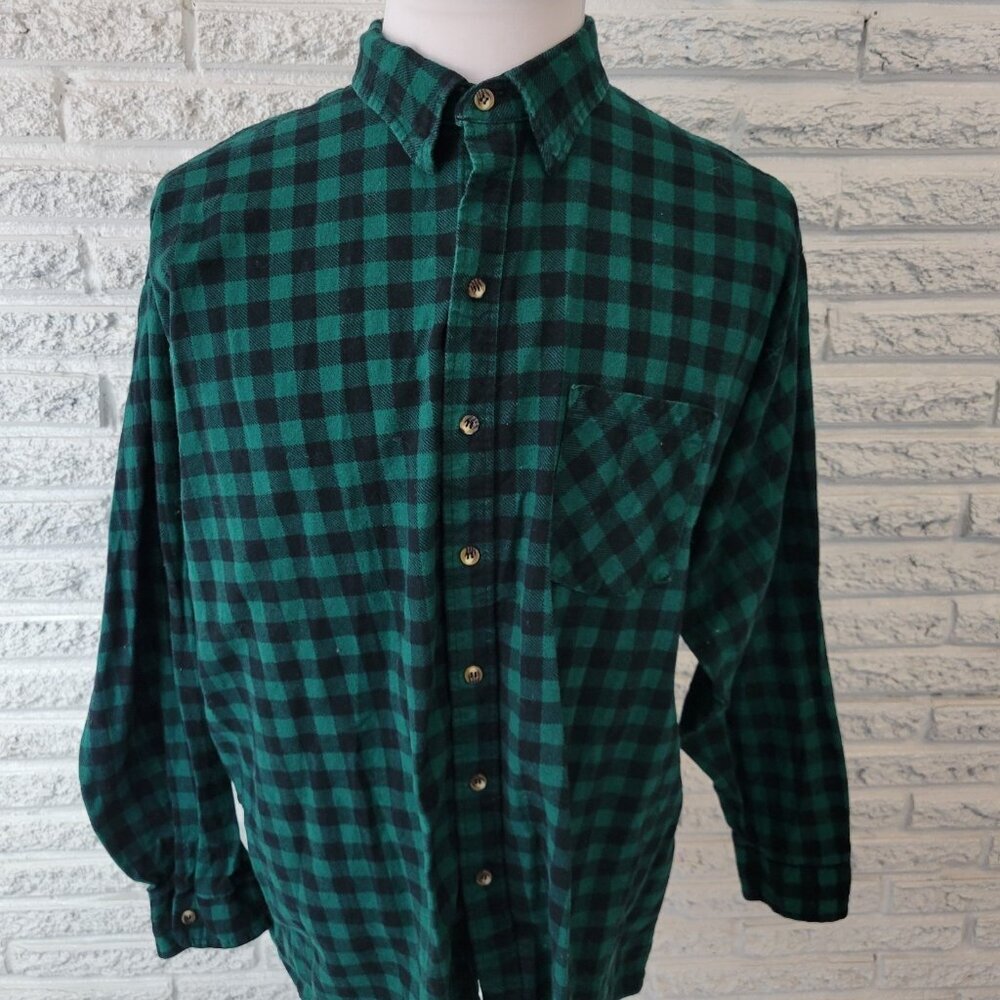 Puritan Mens Shirt XXL Long Sleeve Green Plaid Collar Pocket Button Up PLA45E - Picture 3 of 9